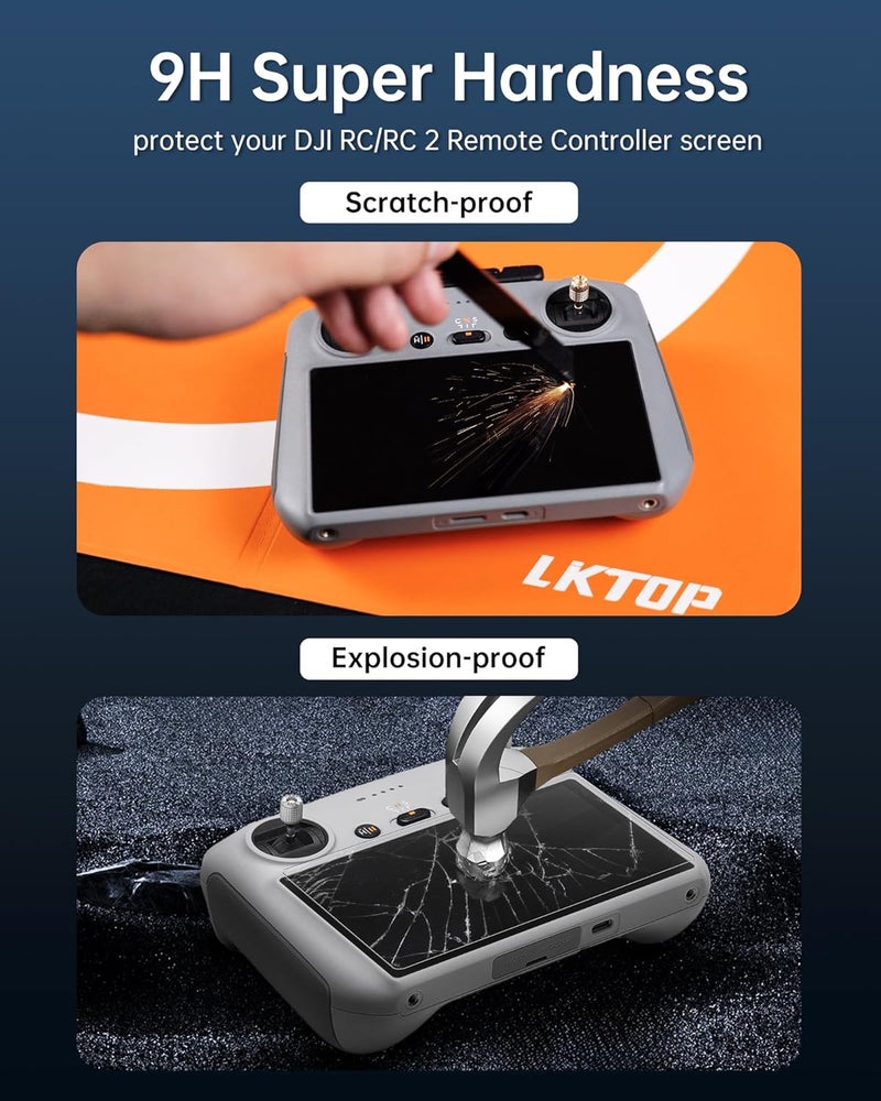 LKTOP Screen Protector+Joysticks for DJI 𝗥𝗖/𝗥𝗖𝟮 Remote Controller Accessories, 3 Set HD Tempered Glass Film Controller Sticks for DJI Mini 5 Pro/Mini 4 Pro, Mini 3/Mavic 3/Air 3 Series, Air 2S - Image 5
